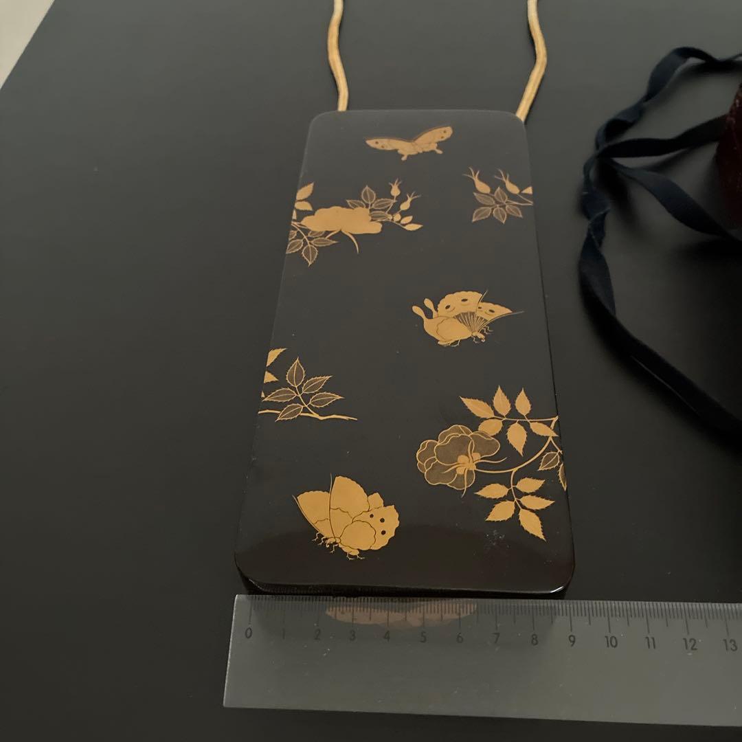 Antique Maki-e Lacquer Document Box Black Urushi Butterfly Peony Floral
