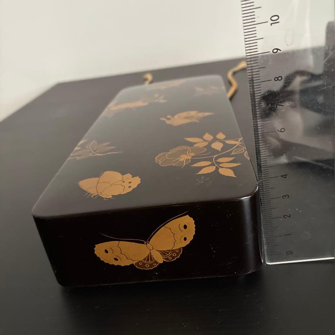 Antique Maki-e Lacquer Document Box Black Urushi Butterfly Peony Floral