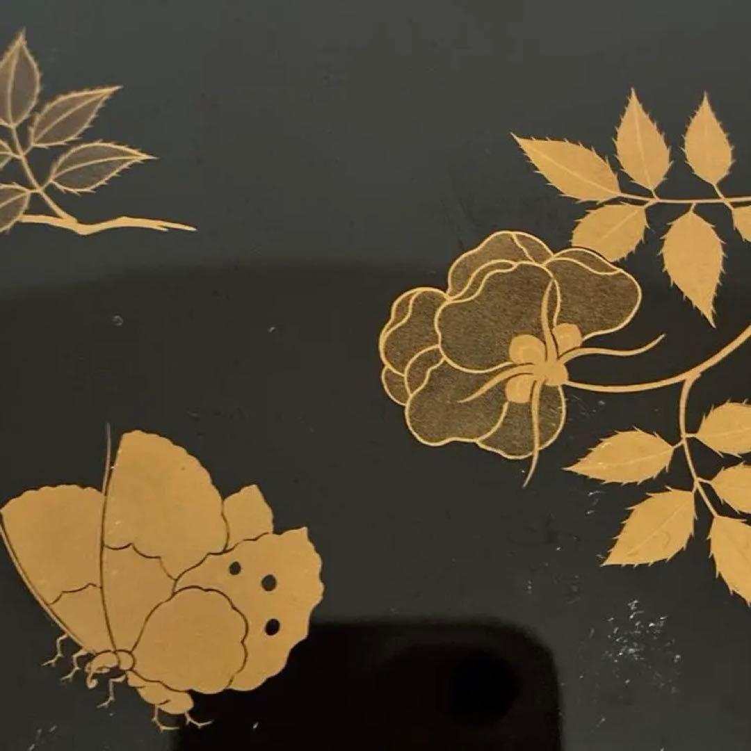 Antique Maki-e Lacquer Document Box Black Urushi Butterfly Peony Floral