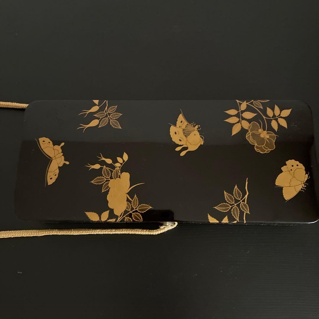 Antique Maki-e Lacquer Document Box Black Urushi Butterfly Peony Floral