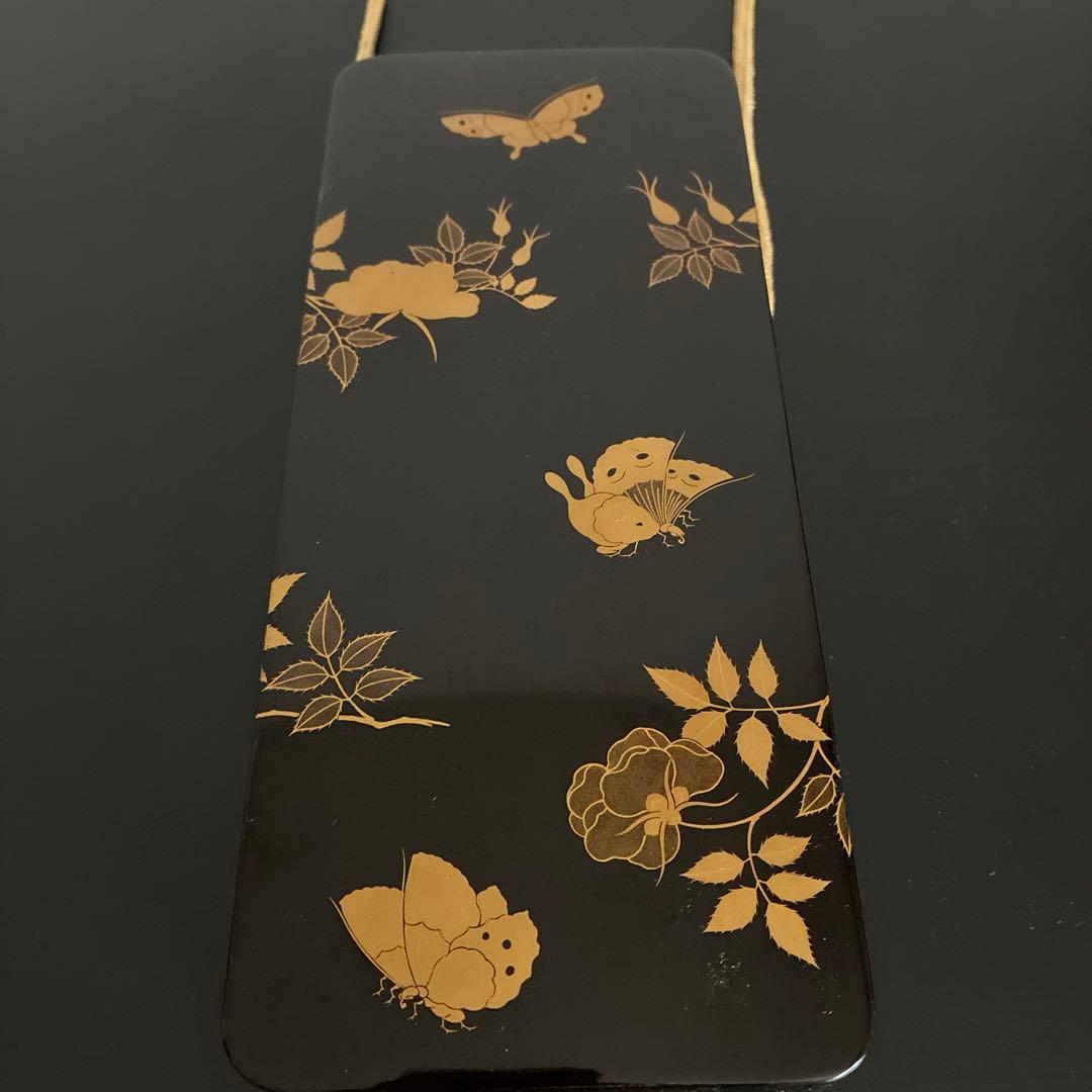 Antique Maki-e Lacquer Document Box Black Urushi Butterfly Peony Floral
