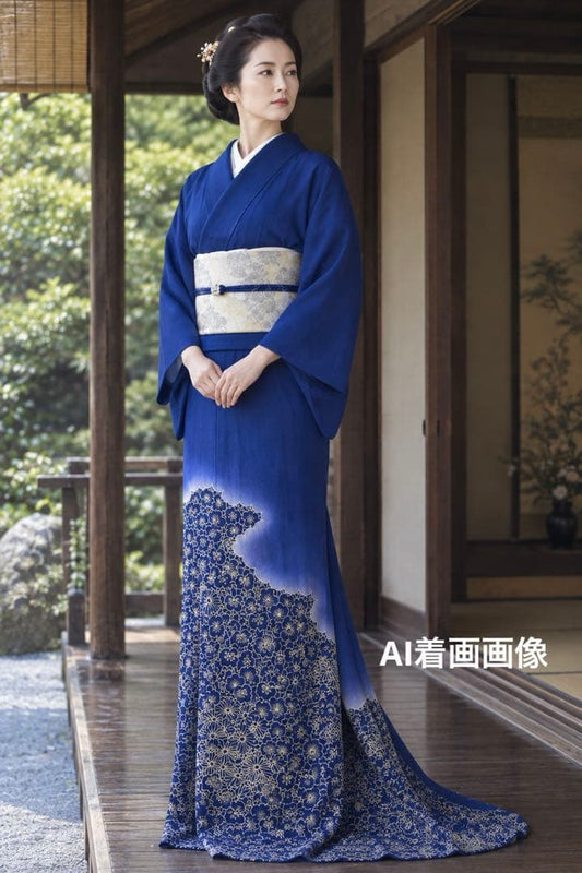 Ohikizuri Geisha Kimono Silk with Chrysanthemum Floral, Three Crests, c.1945