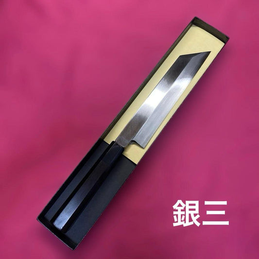 Ginsan Steel Kenmuki Mukimono Knife Single-Bevel Ebony Octagonal Handle 210mm
