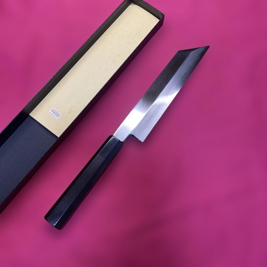 Ginsan Steel Kenmuki Mukimono Knife Single-Bevel Ebony Octagonal Handle 210mm