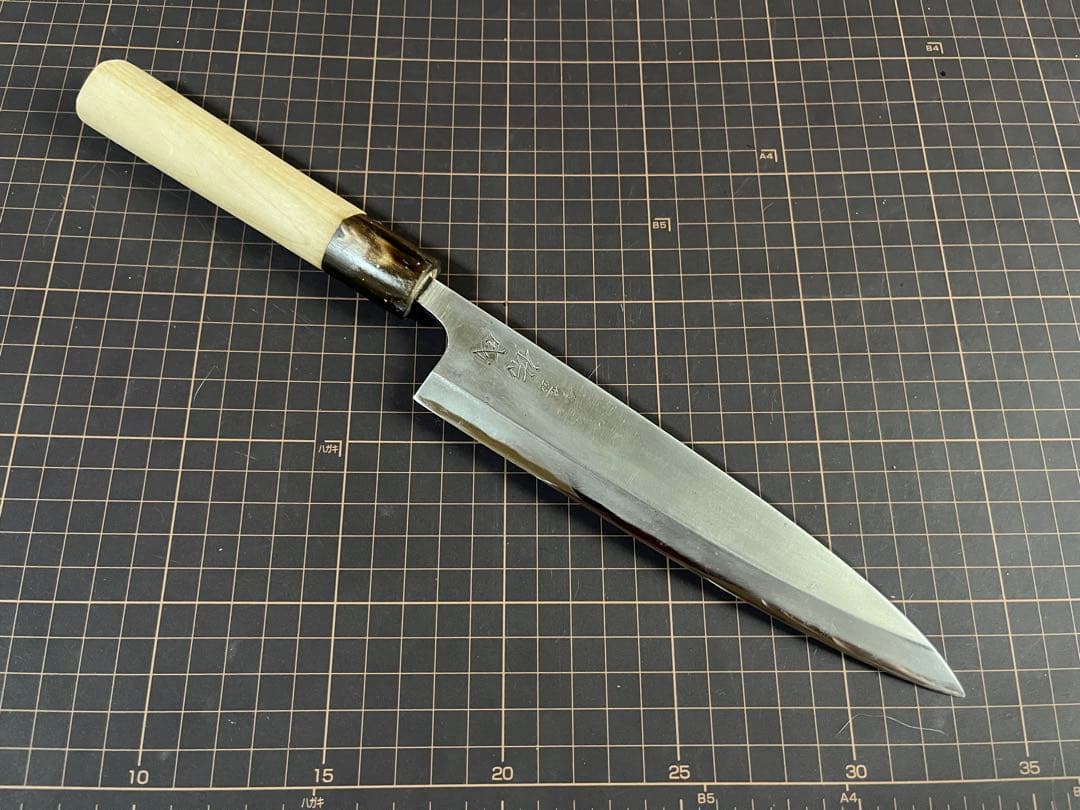 Yusei Deba Knife Minoroshi Hosodeba Shirogami No.2 Buffalo Horn Handle 18 cm