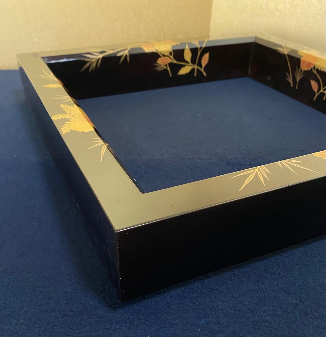 Keishin Japanese Tea Ceremony Robuchi Hearth Frame Shinnuri Lacquer Kiri Take Maki-e Approx. 42 cm square x height approx. 6.5 cm