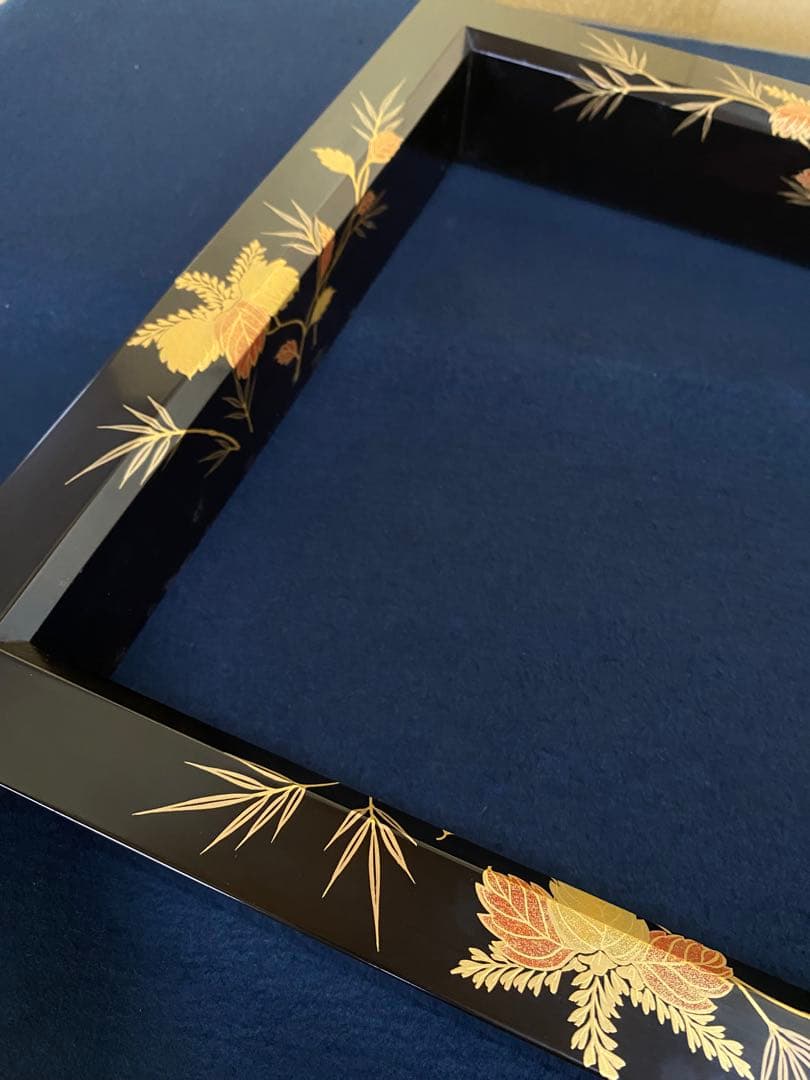 Keishin Japanese Tea Ceremony Robuchi Hearth Frame Shinnuri Lacquer Kiri Take Maki-e Approx. 42 cm square x height approx. 6.5 cm