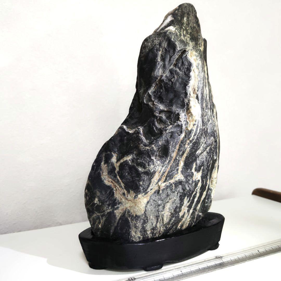 Suiseki Viewing Stone Ishitegawa Mountain-Shape Large River Stone with Stand