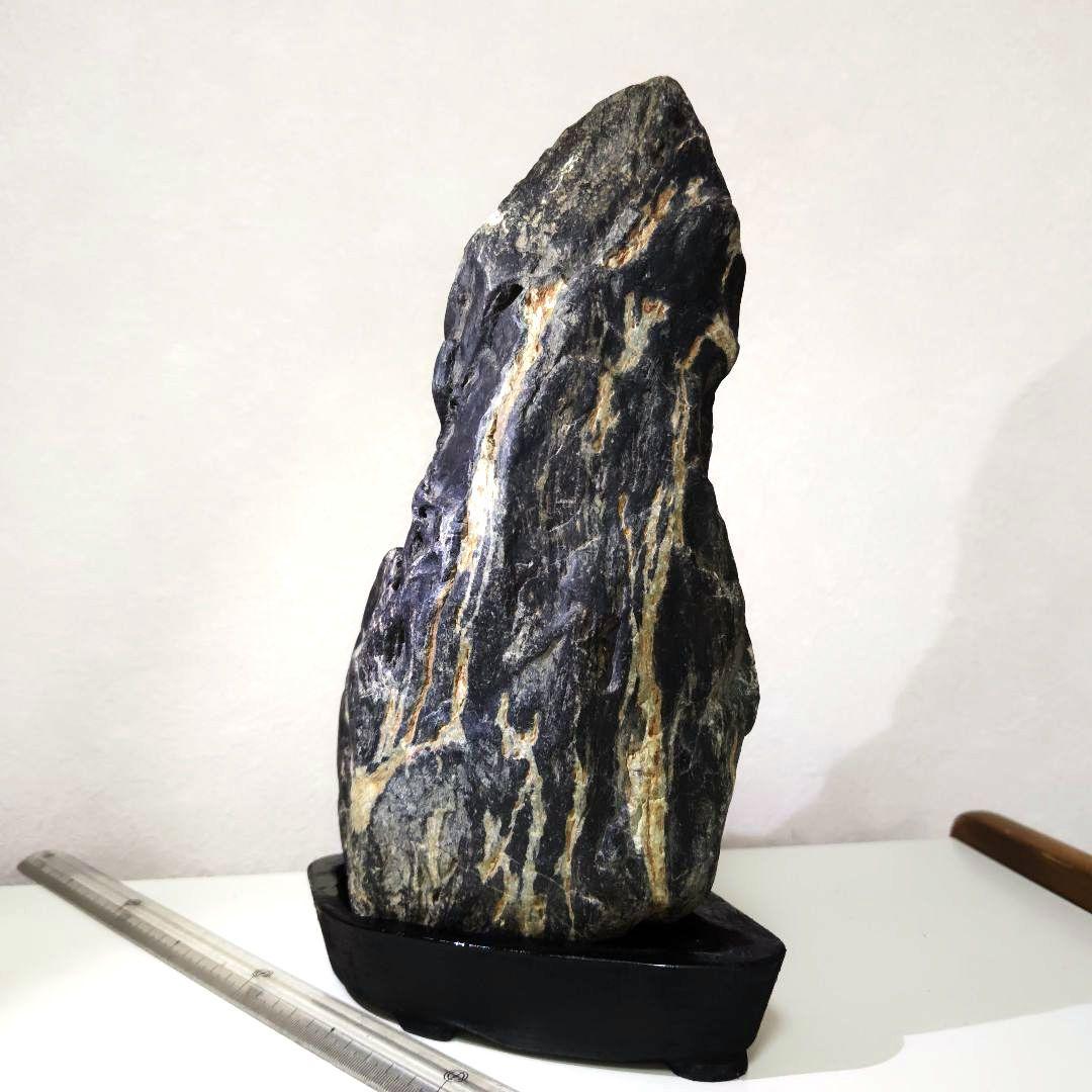 Suiseki Viewing Stone Ishitegawa Mountain-Shape Large River Stone with Stand