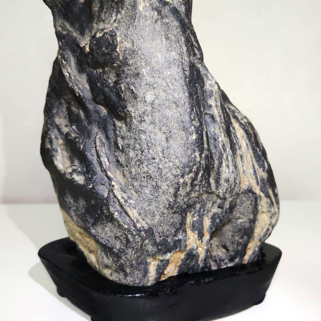 Suiseki Viewing Stone Ishitegawa Mountain-Shape Large River Stone with Stand
