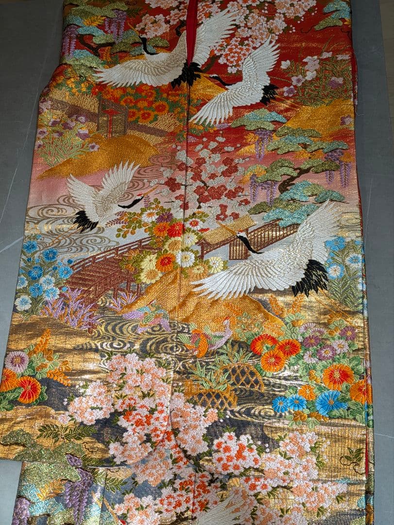 Iro-uchikake Wedding Kimono Karaori Silk with Cranes, Phoenix, Pine and Seasonal Flowers
