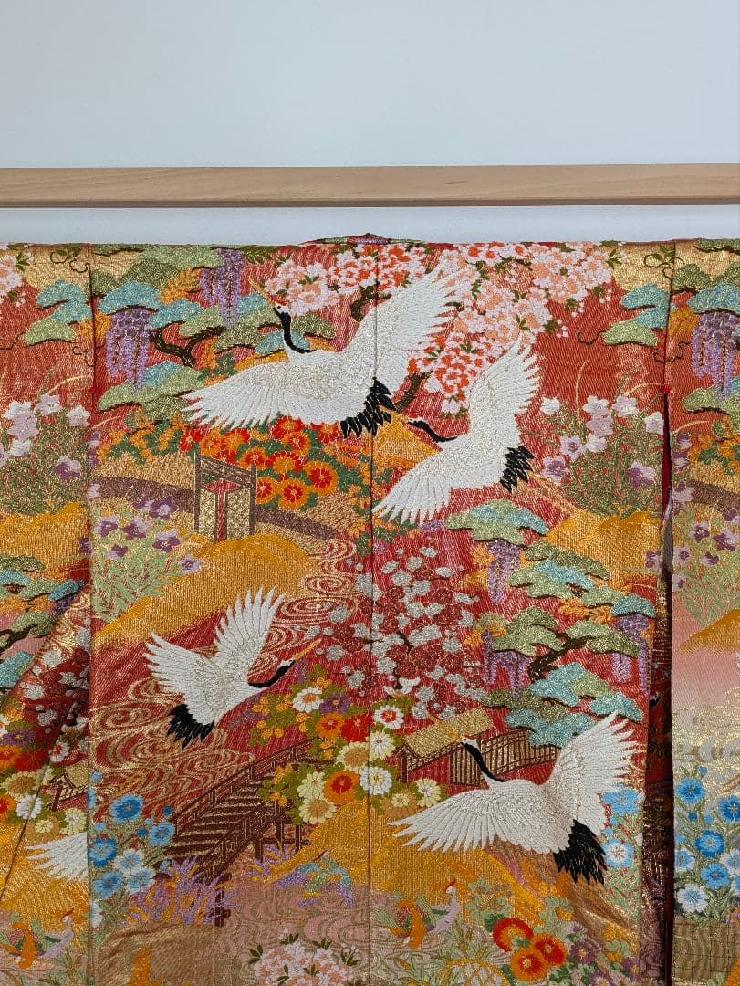 Iro-uchikake Wedding Kimono Karaori Silk with Cranes, Phoenix, Pine and Seasonal Flowers