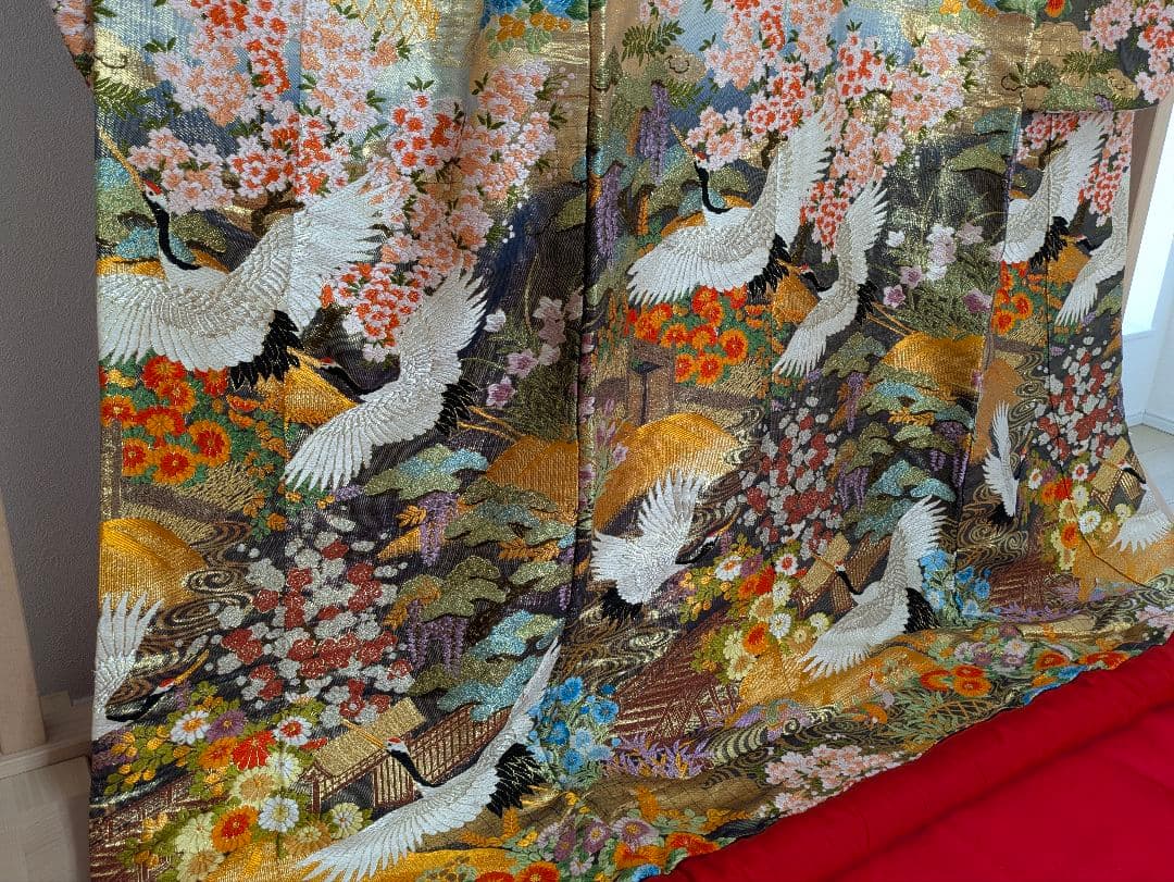 Iro-uchikake Wedding Kimono Karaori Silk with Cranes, Phoenix, Pine and Seasonal Flowers