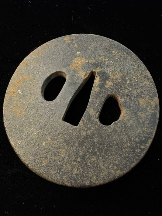 Antique Iron Tsuba with Nunome-Zogan Inlay, Edo Period Japanese Sword Fitting