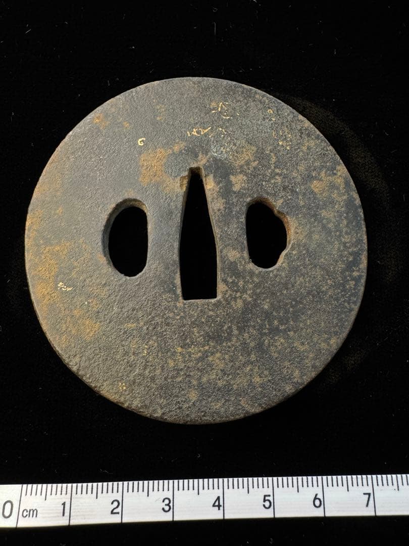 Antique Iron Tsuba with Nunome-Zogan Inlay, Edo Period Japanese Sword Fitting