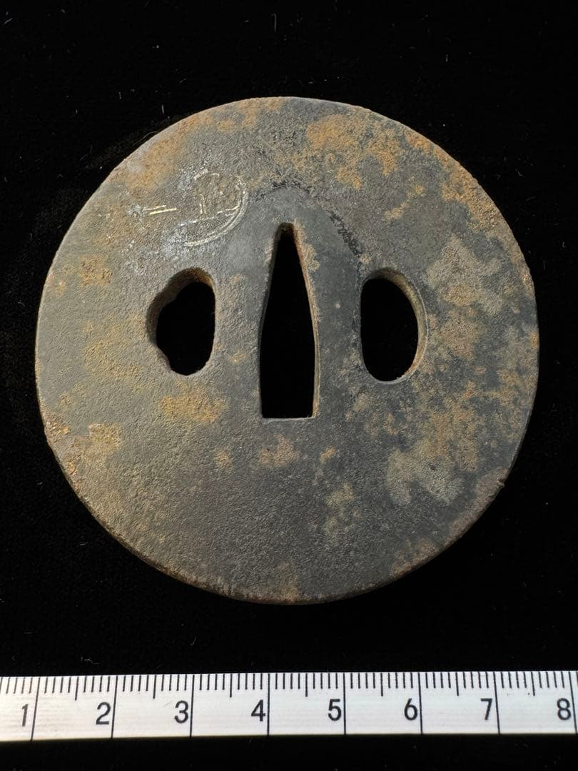 Antique Iron Tsuba with Nunome-Zogan Inlay, Edo Period Japanese Sword Fitting