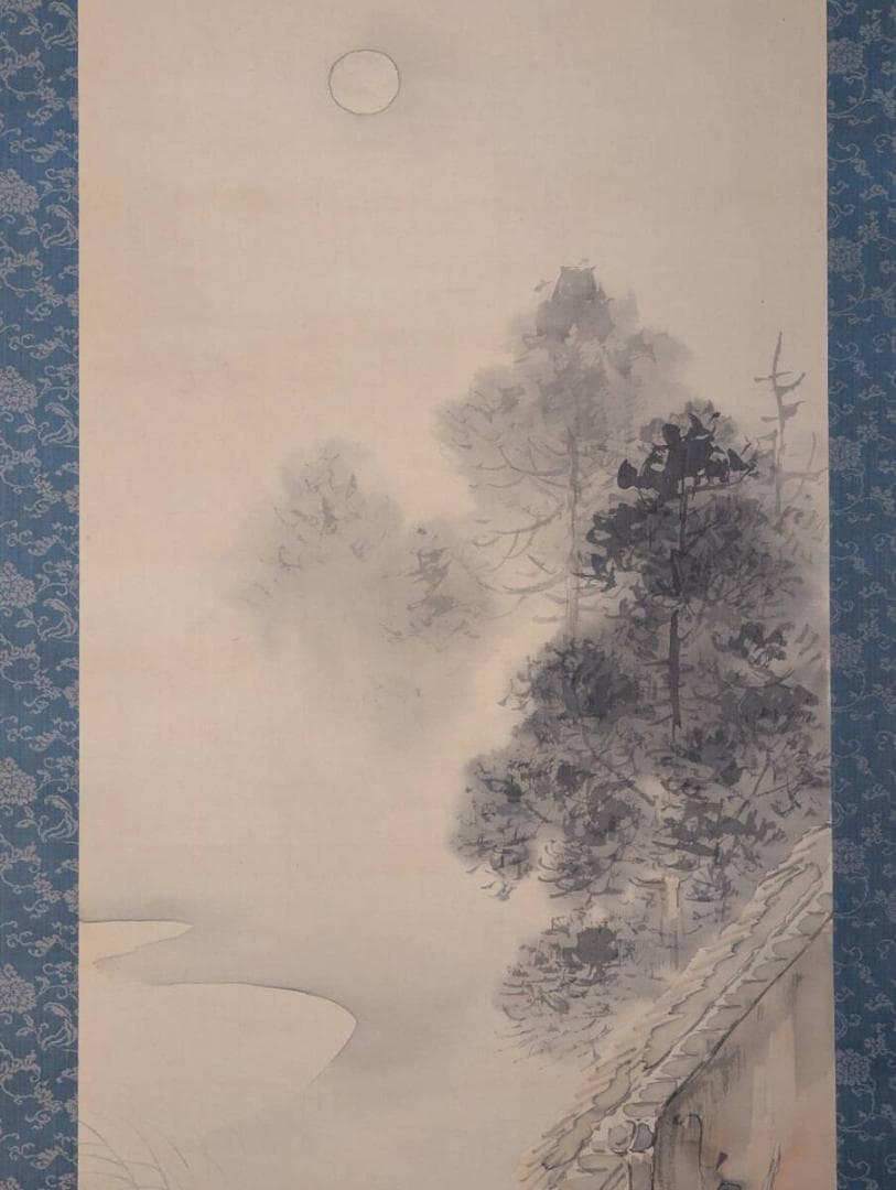 Hanging Scroll by Matsuoka Kohou, Autumn Moon Landscape Painting, with Tomobako