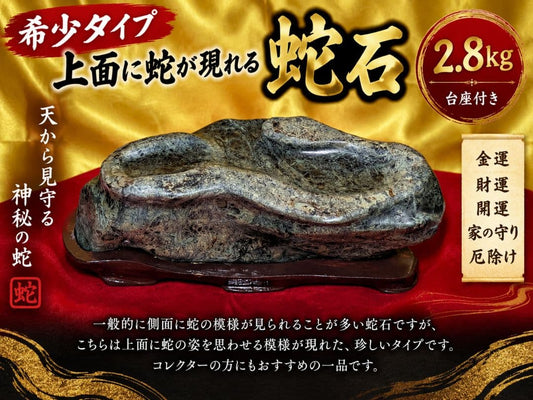 Suiseki Viewing Stone Natural Stone with Snake Figure on Top, 2.8 kg, with Stand (Chichibu as told)