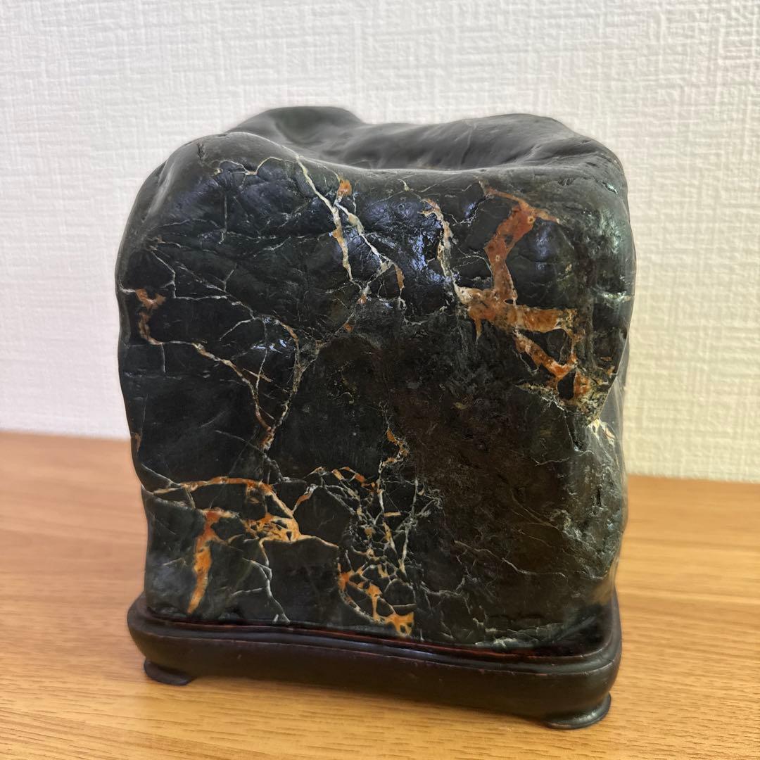 Kamuikotan Suiseki Viewing Stone, Hokkaido, Cube Form with Wood Stand