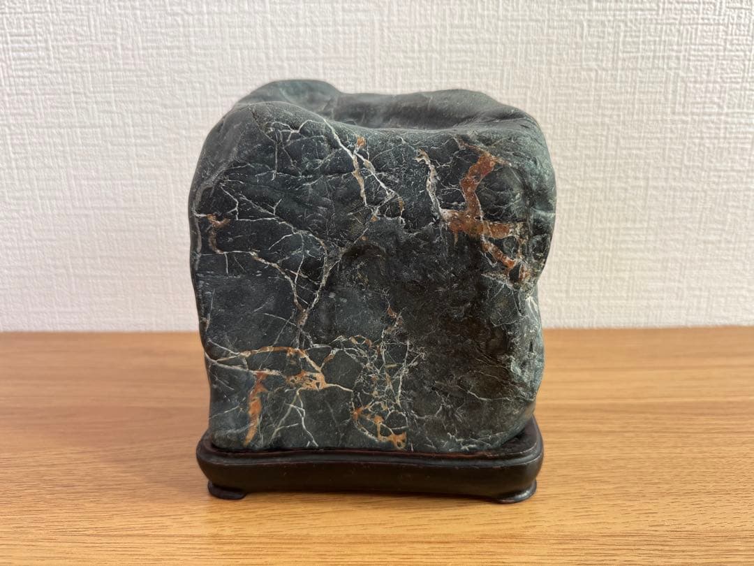 Kamuikotan Suiseki Viewing Stone, Hokkaido, Cube Form with Wood Stand