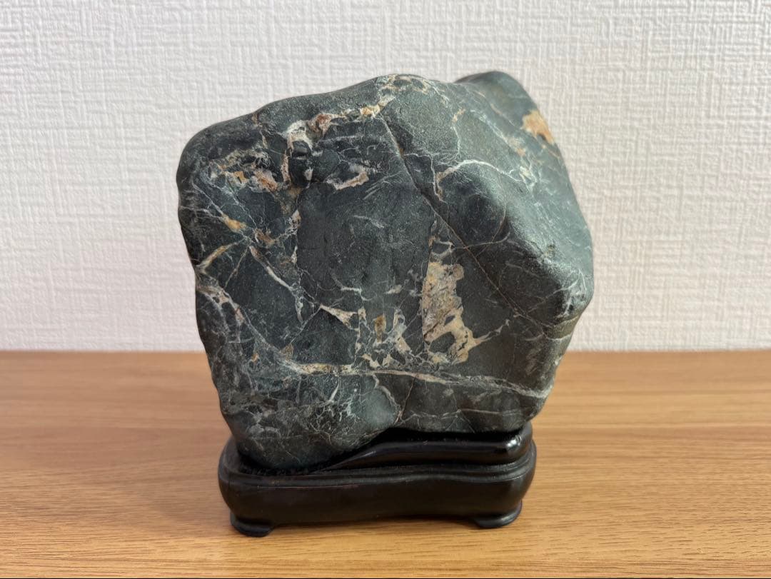 Kamuikotan Suiseki Viewing Stone, Hokkaido, Cube Form with Wood Stand