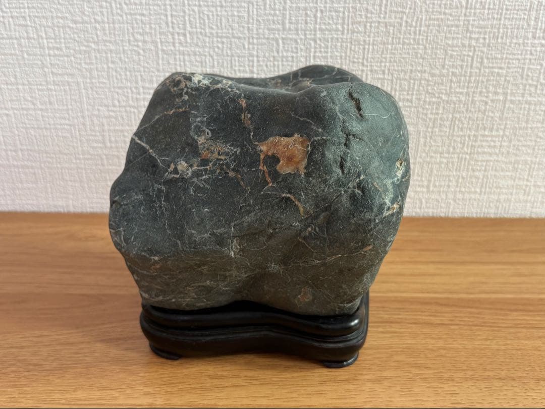 Kamuikotan Suiseki Viewing Stone, Hokkaido, Cube Form with Wood Stand