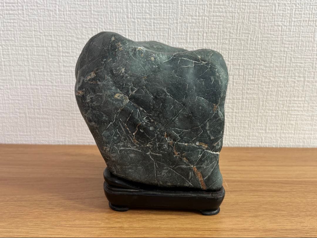 Kamuikotan Suiseki Viewing Stone, Hokkaido, Cube Form with Wood Stand