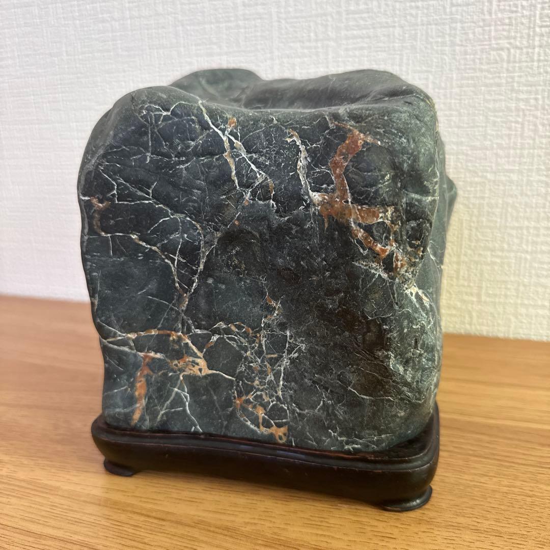 Kamuikotan Suiseki Viewing Stone, Hokkaido, Cube Form with Wood Stand