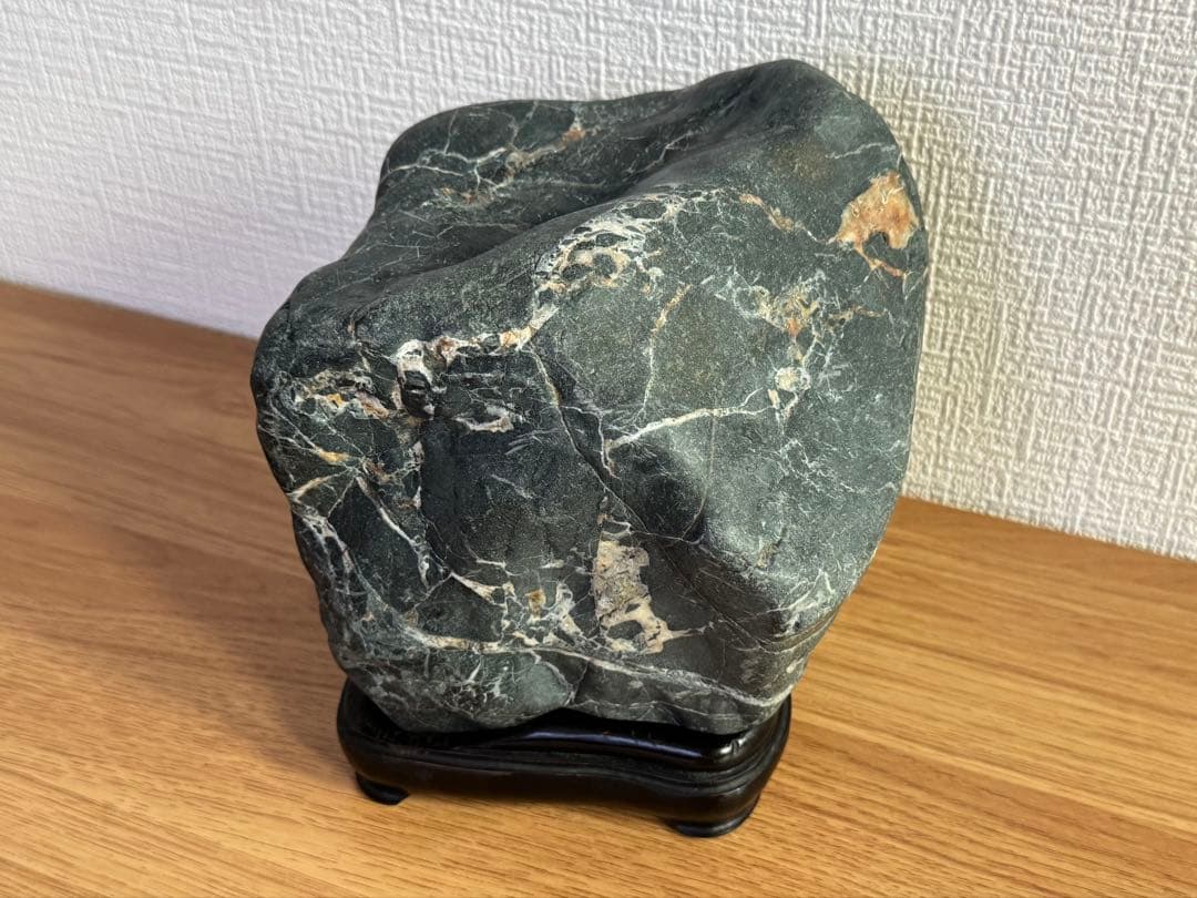 Kamuikotan Suiseki Viewing Stone, Hokkaido, Cube Form with Wood Stand