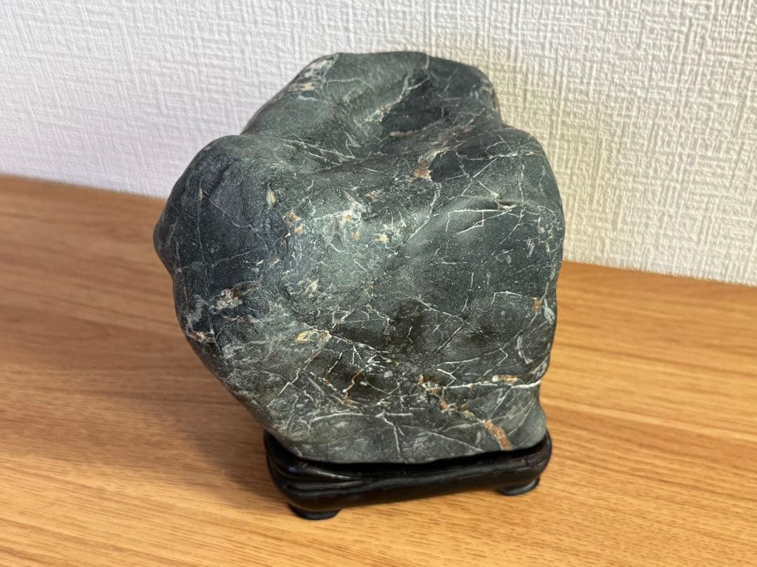 Kamuikotan Suiseki Viewing Stone, Hokkaido, Cube Form with Wood Stand