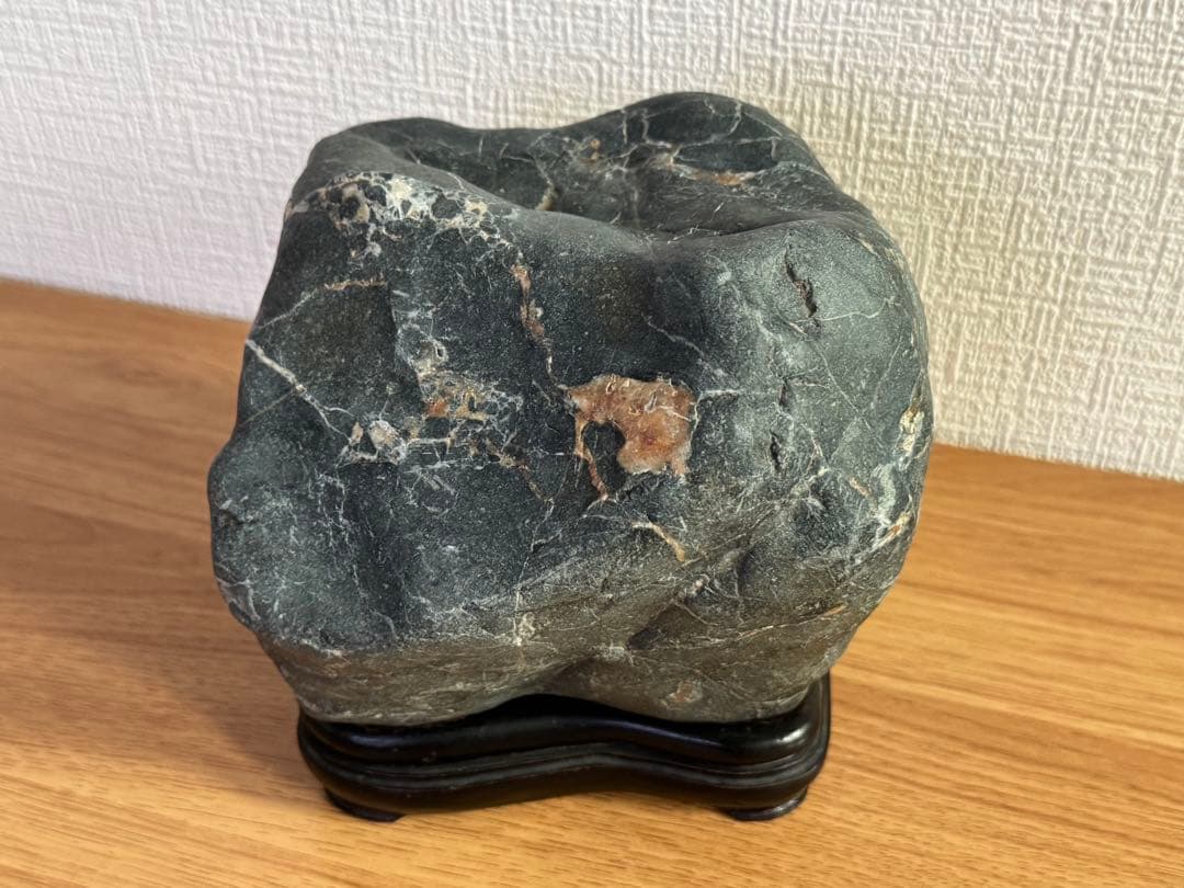 Kamuikotan Suiseki Viewing Stone, Hokkaido, Cube Form with Wood Stand