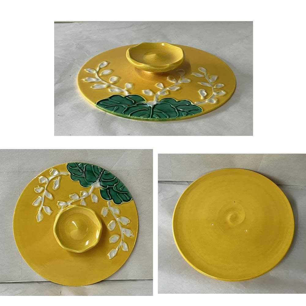 Hashimoto Jogaku Kaigu Tea Ceremony Set Yellow Kochi Glaze with Original Box