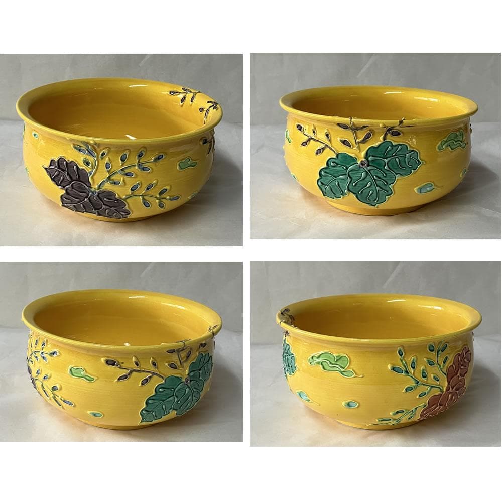 Hashimoto Jogaku Kaigu Tea Ceremony Set Yellow Kochi Glaze with Original Box