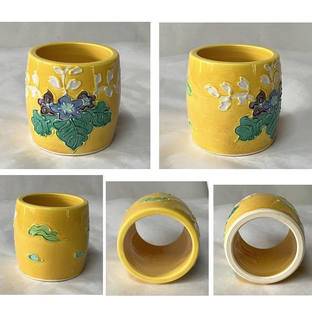 Hashimoto Jogaku Kaigu Tea Ceremony Set Yellow Kochi Glaze with Original Box