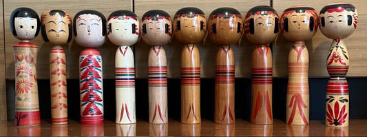 Set of 10 Vintage Japanese Kokeshi Dolls Yajiro Zao-Takayu Yamagata Styles