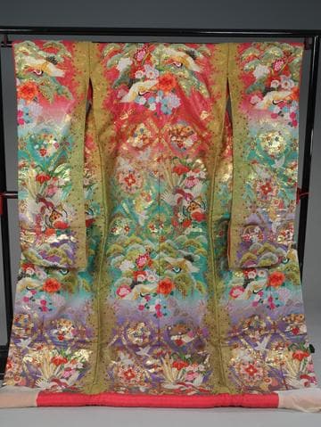 Iro-Uchikake Japanese Bridal Kimono Pure Silk Floral Phoenix Embroidery