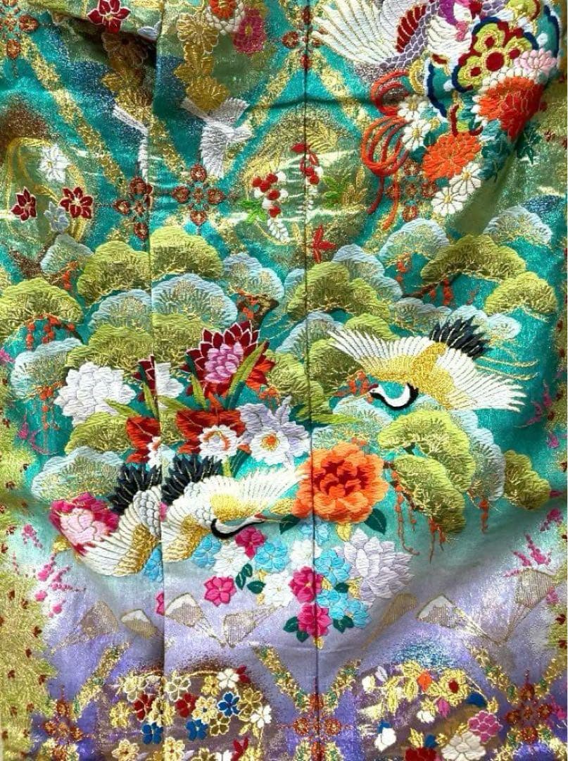 Iro-Uchikake Japanese Bridal Kimono Pure Silk Floral Phoenix Embroidery