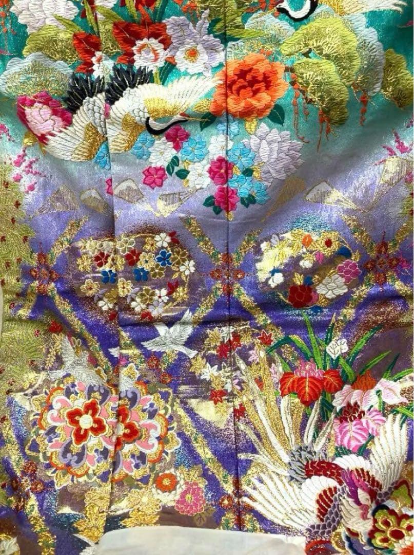 Iro-Uchikake Japanese Bridal Kimono Pure Silk Floral Phoenix Embroidery