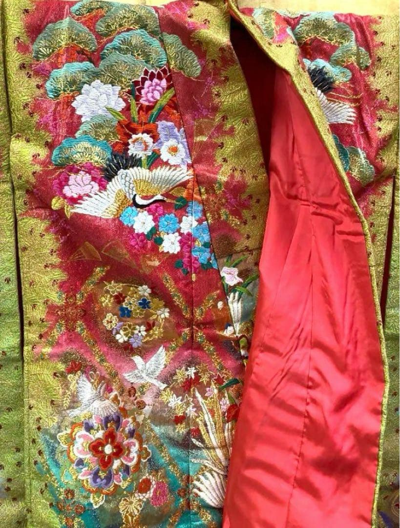 Iro-Uchikake Japanese Bridal Kimono Pure Silk Floral Phoenix Embroidery