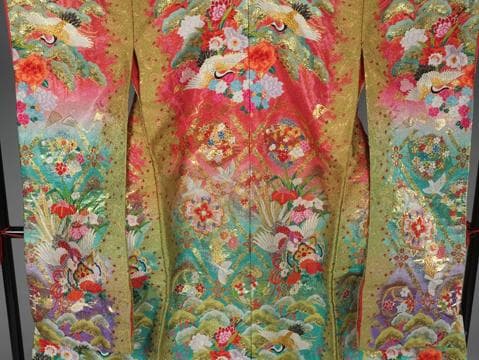 Iro-Uchikake Japanese Bridal Kimono Pure Silk Floral Phoenix Embroidery