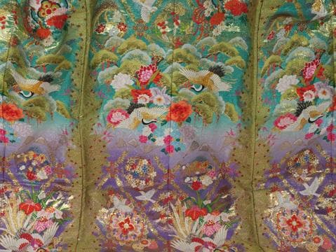 Iro-Uchikake Japanese Bridal Kimono Pure Silk Floral Phoenix Embroidery