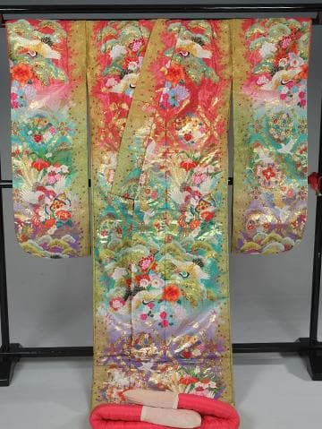 Iro-Uchikake Japanese Bridal Kimono Pure Silk Floral Phoenix Embroidery