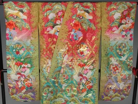 Iro-Uchikake Japanese Bridal Kimono Pure Silk Floral Phoenix Embroidery