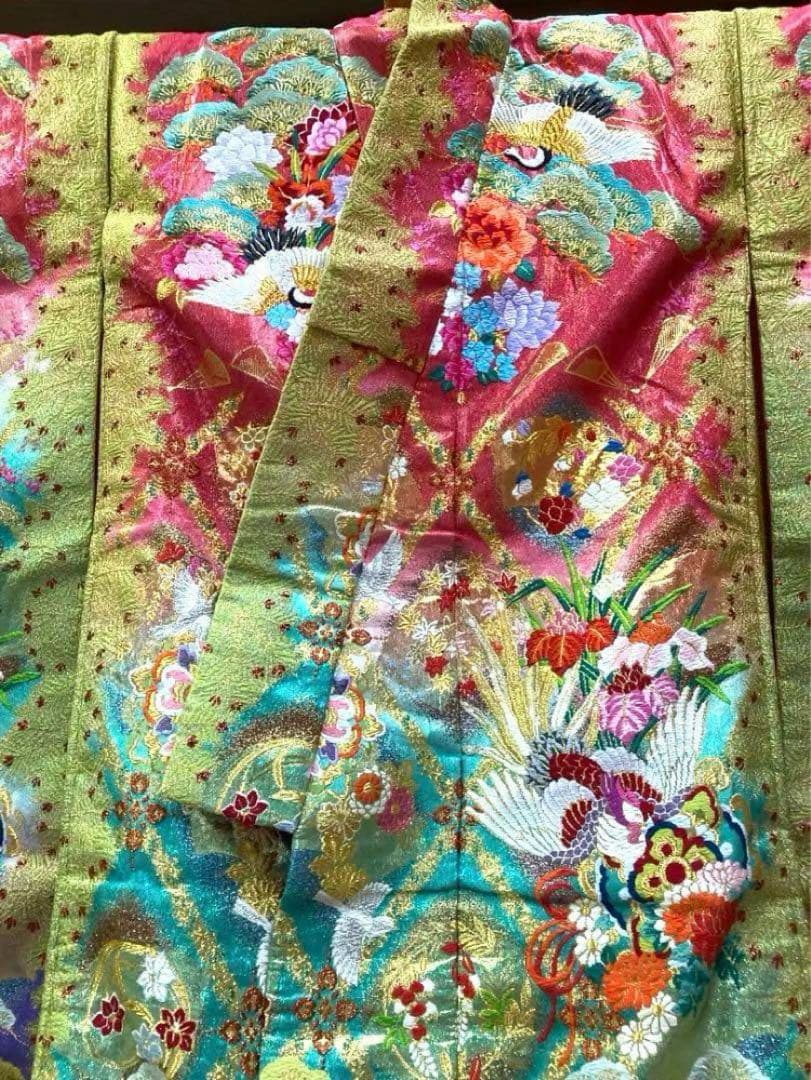 Iro-Uchikake Japanese Bridal Kimono Pure Silk Floral Phoenix Embroidery