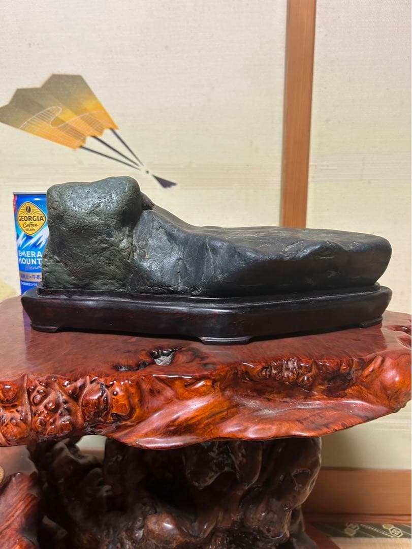 Kamuikotan Suiseki Viewing Stone Doha Form Diorite and Blue-Black Stone with Stand