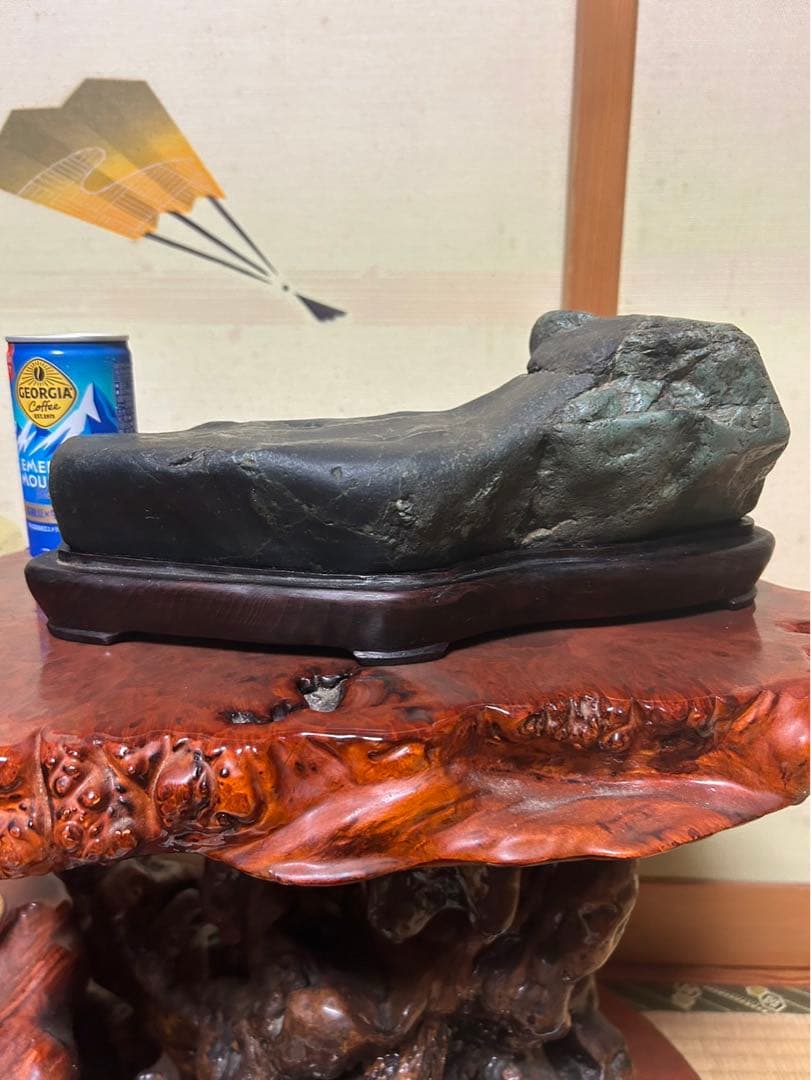 Kamuikotan Suiseki Viewing Stone Doha Form Diorite and Blue-Black Stone with Stand