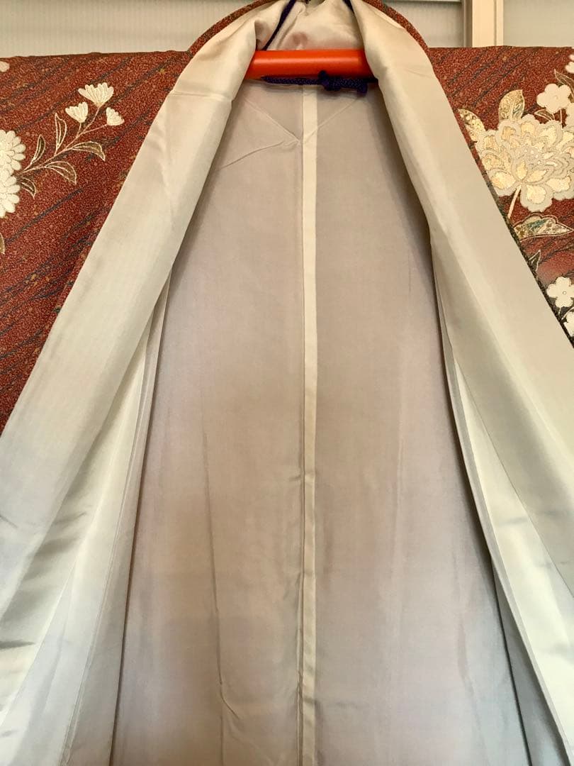 Furisode Silk Kimono Gold Thread Embroidery, Gold Silver Rainbow Foil, Karahana Butterfly, Length 160 cm Sleeve 111 cm Yuki 66 cm