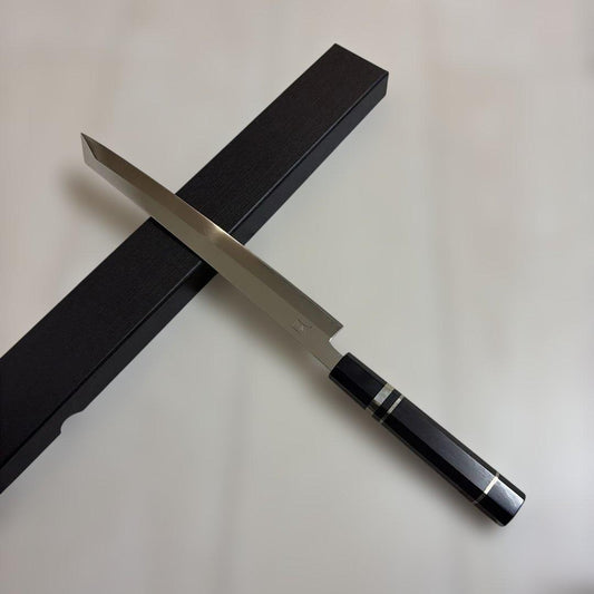 VG-10 Honyaki Kiritsuke Yanagiba Sushi Knife Mirror Polished Ebony Handle 270mm