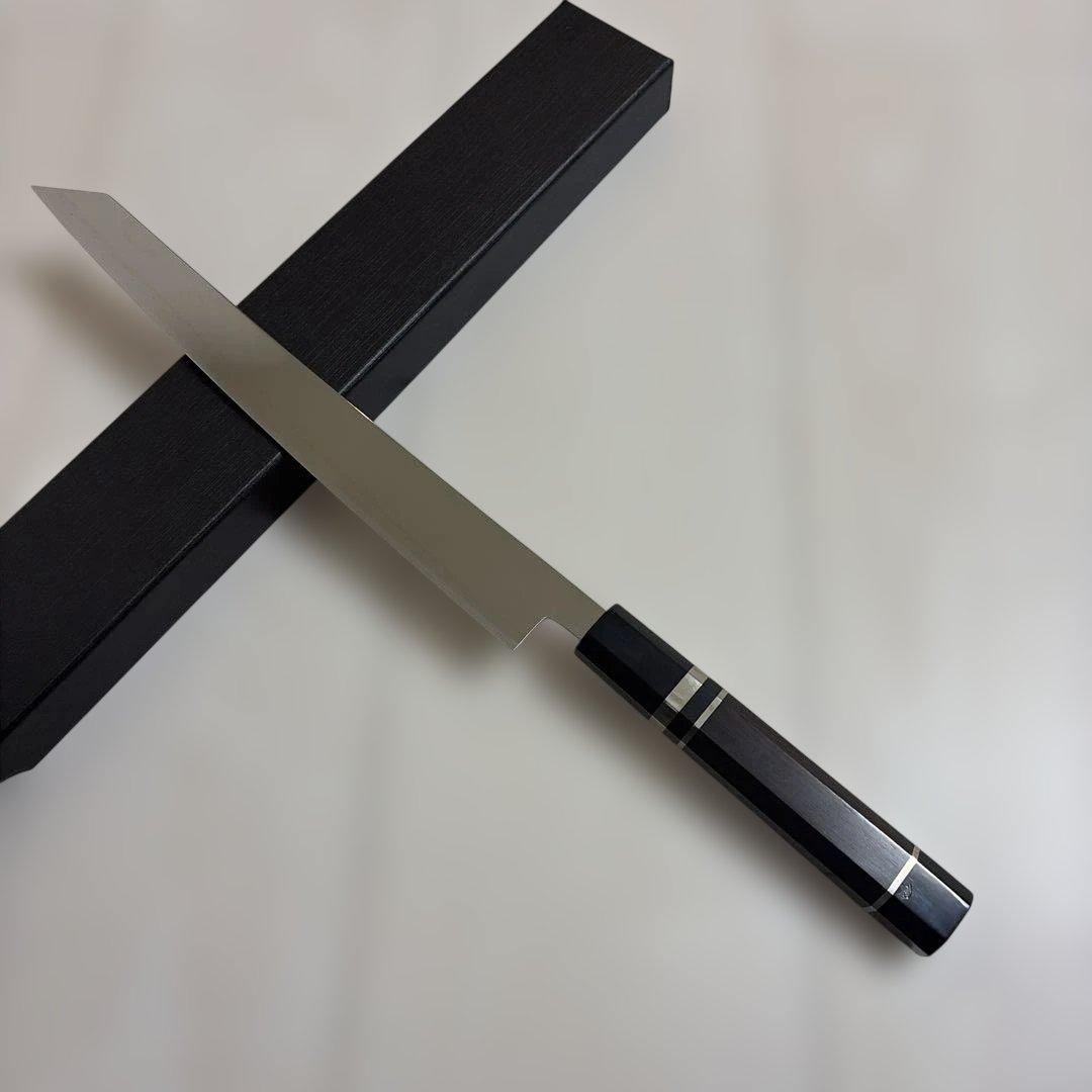 VG-10 Honyaki Kiritsuke Yanagiba Sushi Knife Mirror Polished Ebony Handle 270mm