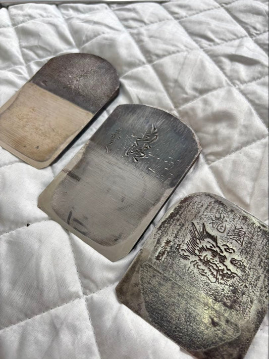 Signed Antique Kanna Plane Blades with Dragon Carving Set of 3 Carpentry Tools